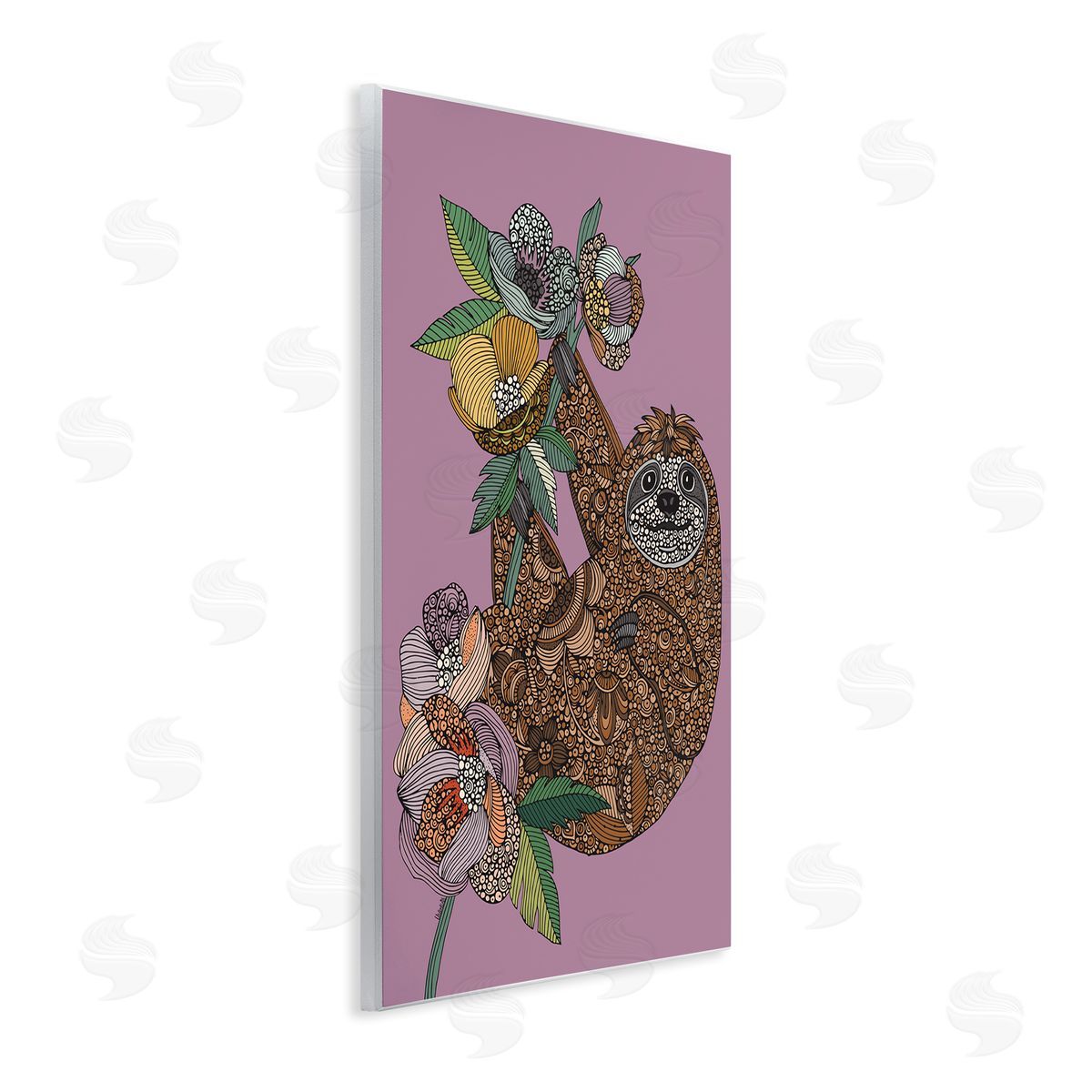Valentina Harper Sloth Hanging Flower Blossoms Intricate Fractals Pattern Wall Plaque Art Print