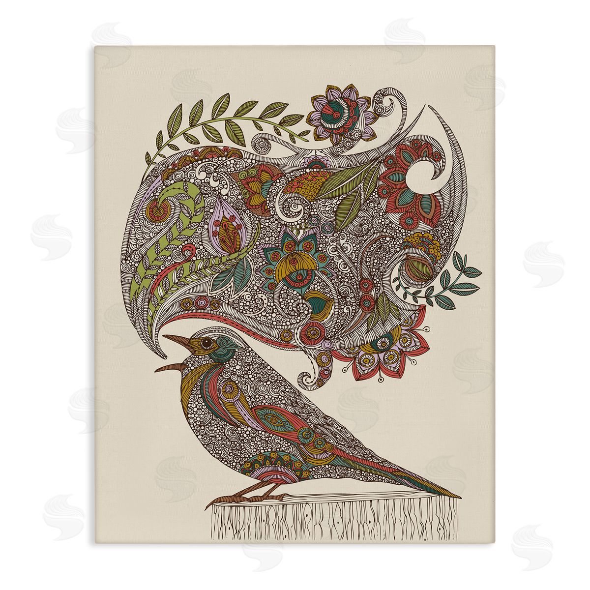 Valentina Harper Song Bird Complex Paisley Patterns Botanical Leaves Stretched Canvas Wall Art Print