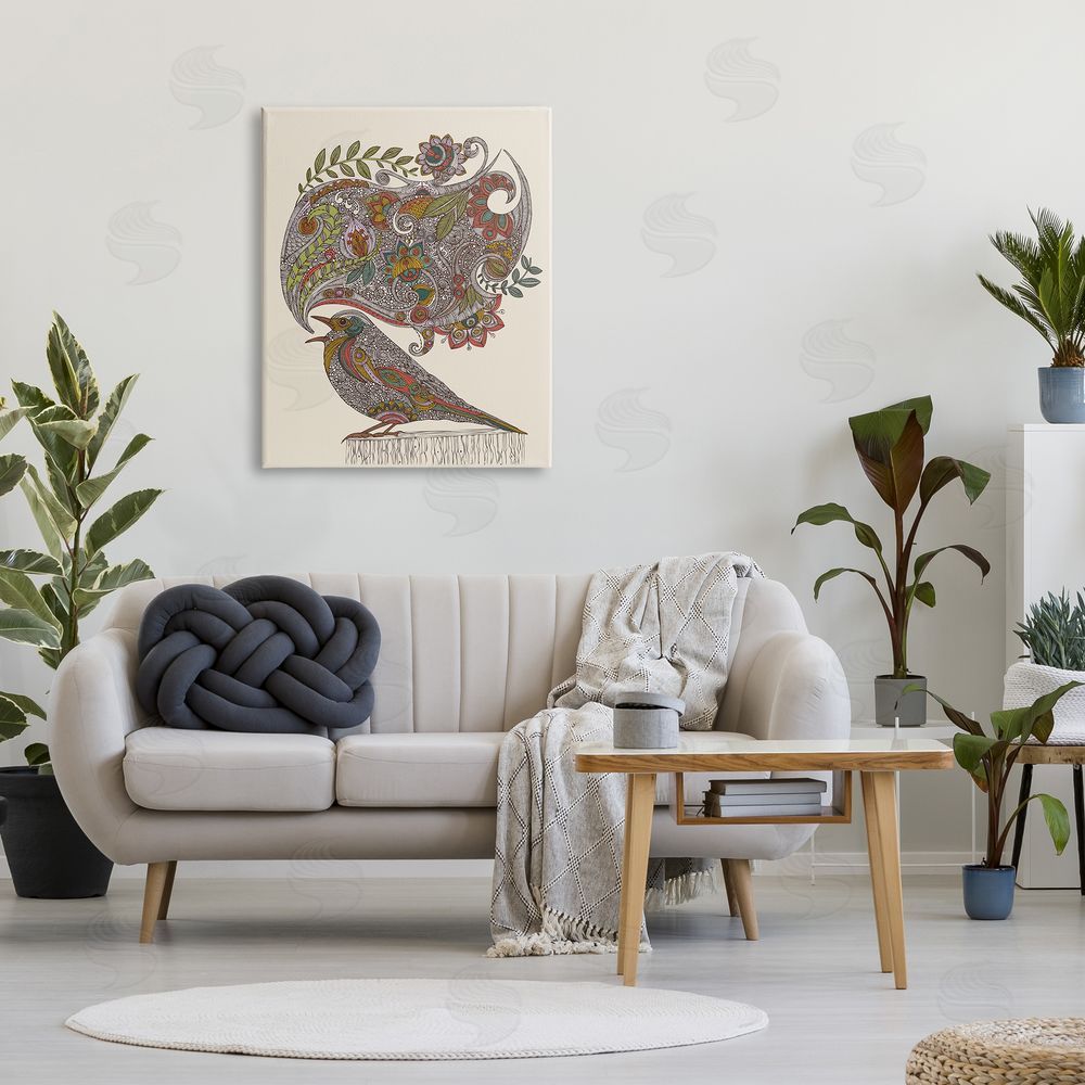 Valentina Harper Song Bird Complex Paisley Patterns Botanical Leaves Canvas Wall Art Print in Room