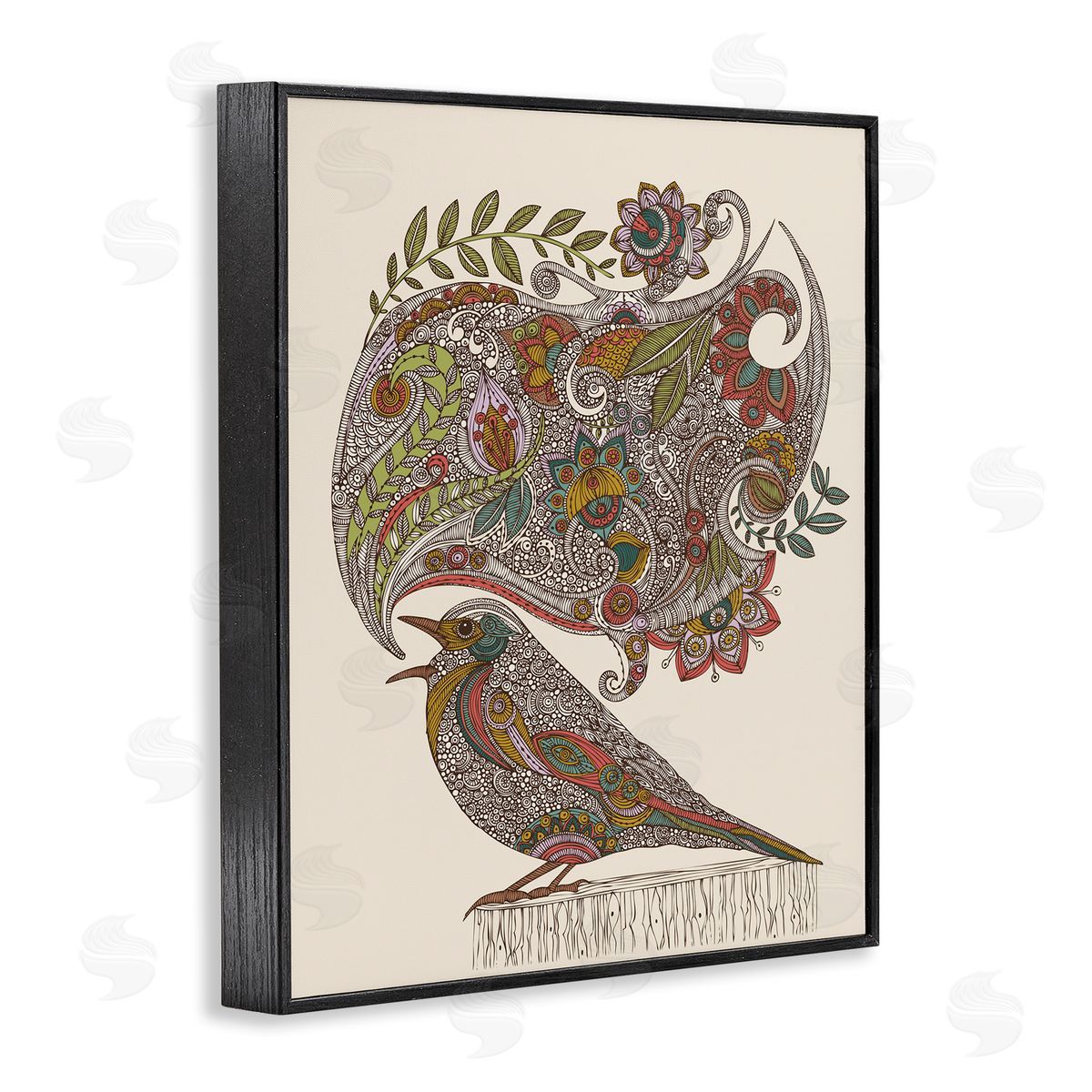 Valentina Harper Song Bird Complex Paisley Patterns Botanical Leaves Black Framed Giclee Wall Art Print