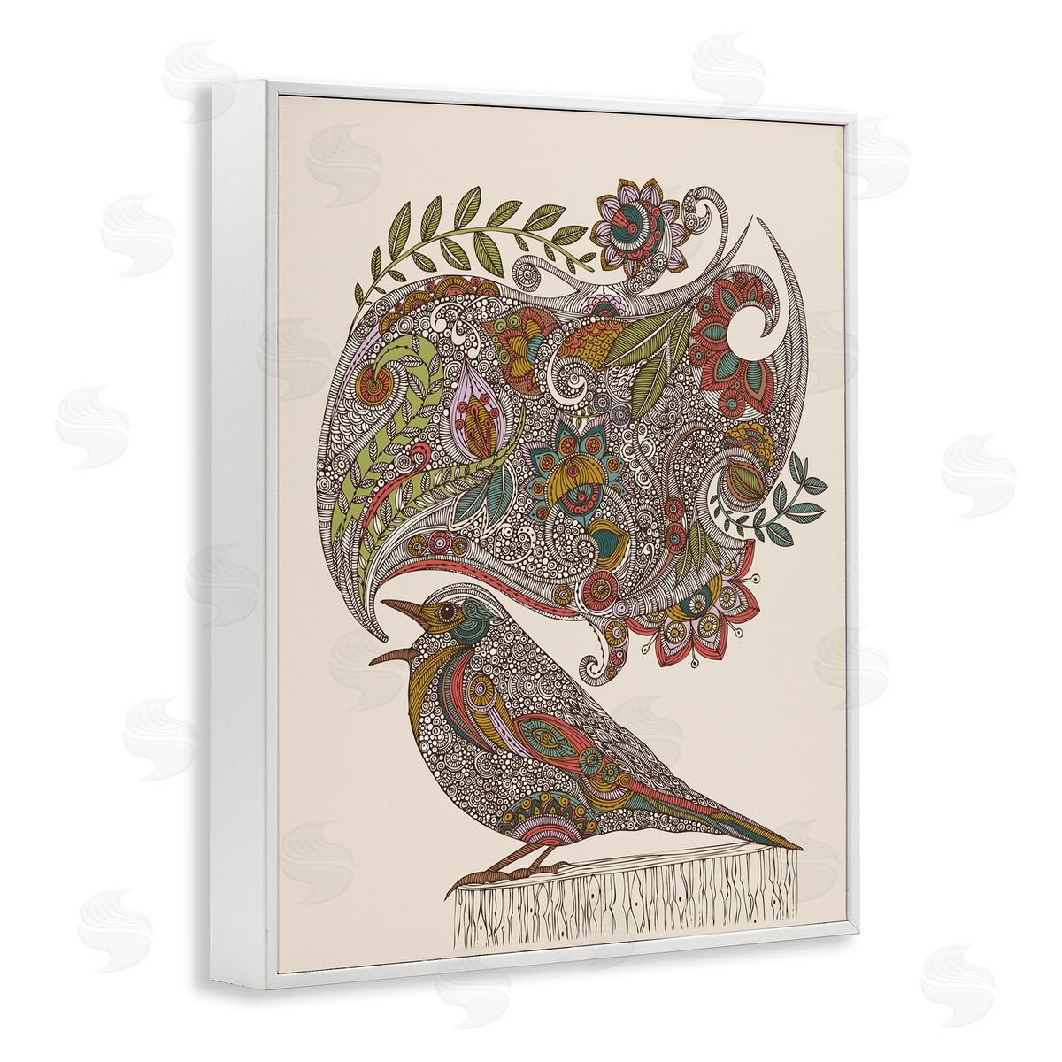 Valentina Harper Song Bird Complex Paisley Patterns Botanical Leaves White Framed Giclee Wall Art Print