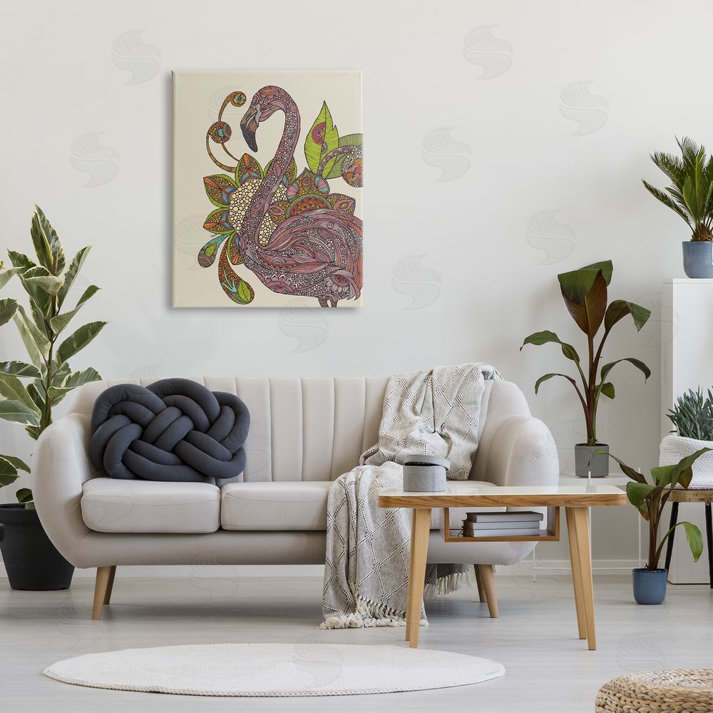 Valentina Harper Flamingo Bold Paisley Botanicals Complex Floral Details Canvas Wall Art Print in Room