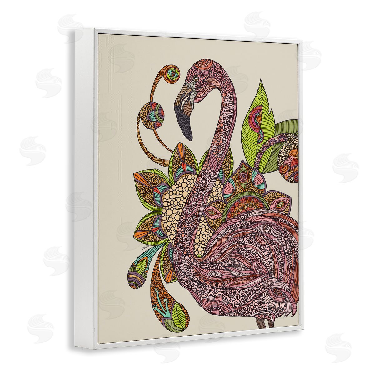 Valentina Harper Flamingo Bold Paisley Botanicals Complex Floral Details White Framed Giclee Wall Art Print