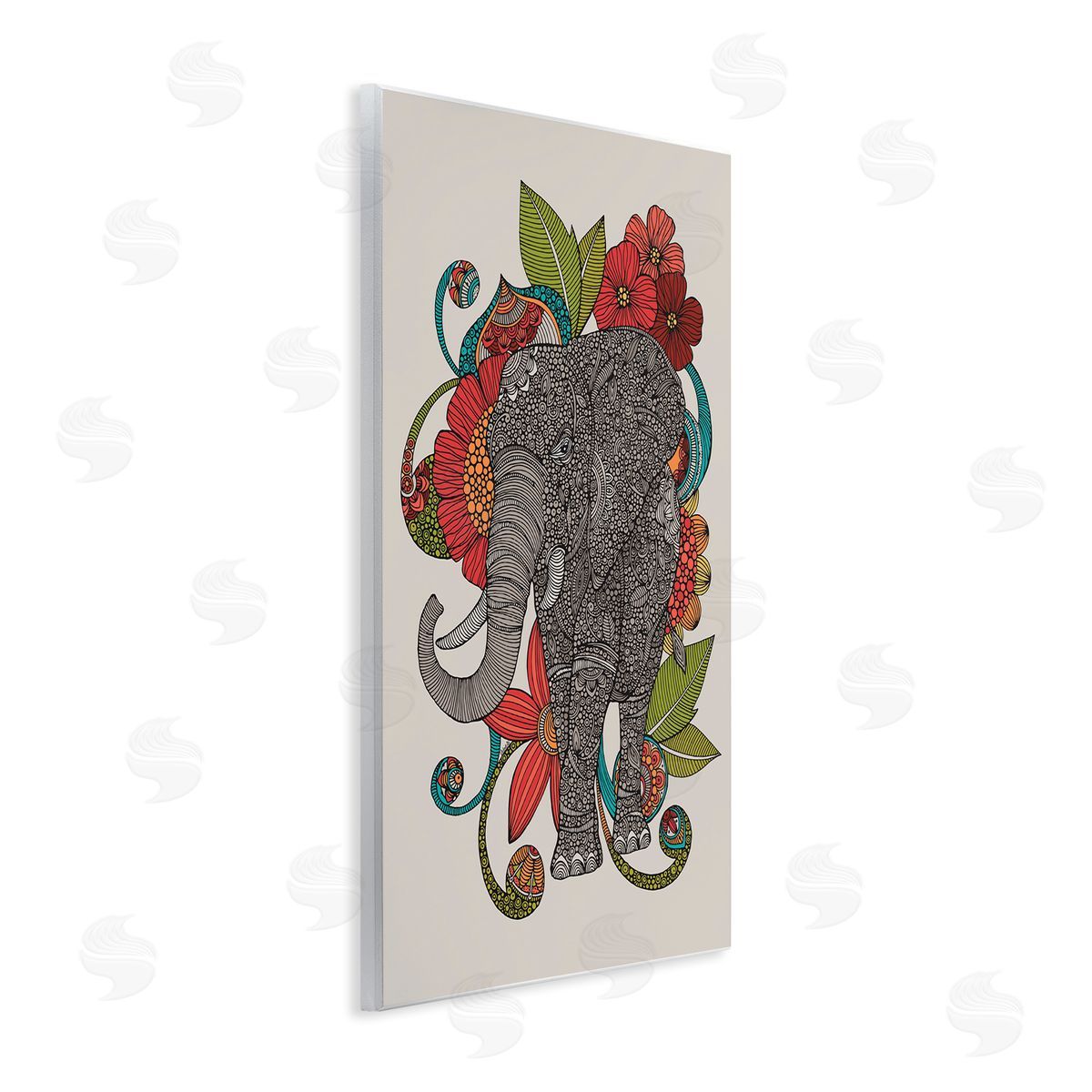 Valentina Harper Wild Elephant Surrounded Elaborate Flower Mandala Patterns Wall Plaque Art Print