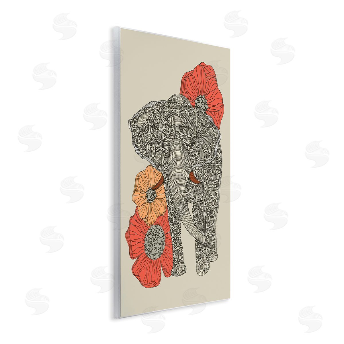 Valentina Harper Standing Elephant Bright Poppies Floral Paisley Fractals Wall Plaque Art Print