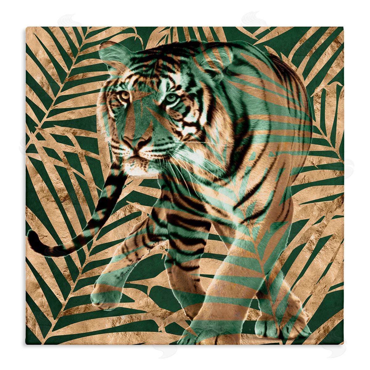 Yvonne Coleman Burney Fierce Tiger Layered Savanna Leaves Pattern Stretched Canvas Wall Art Print
