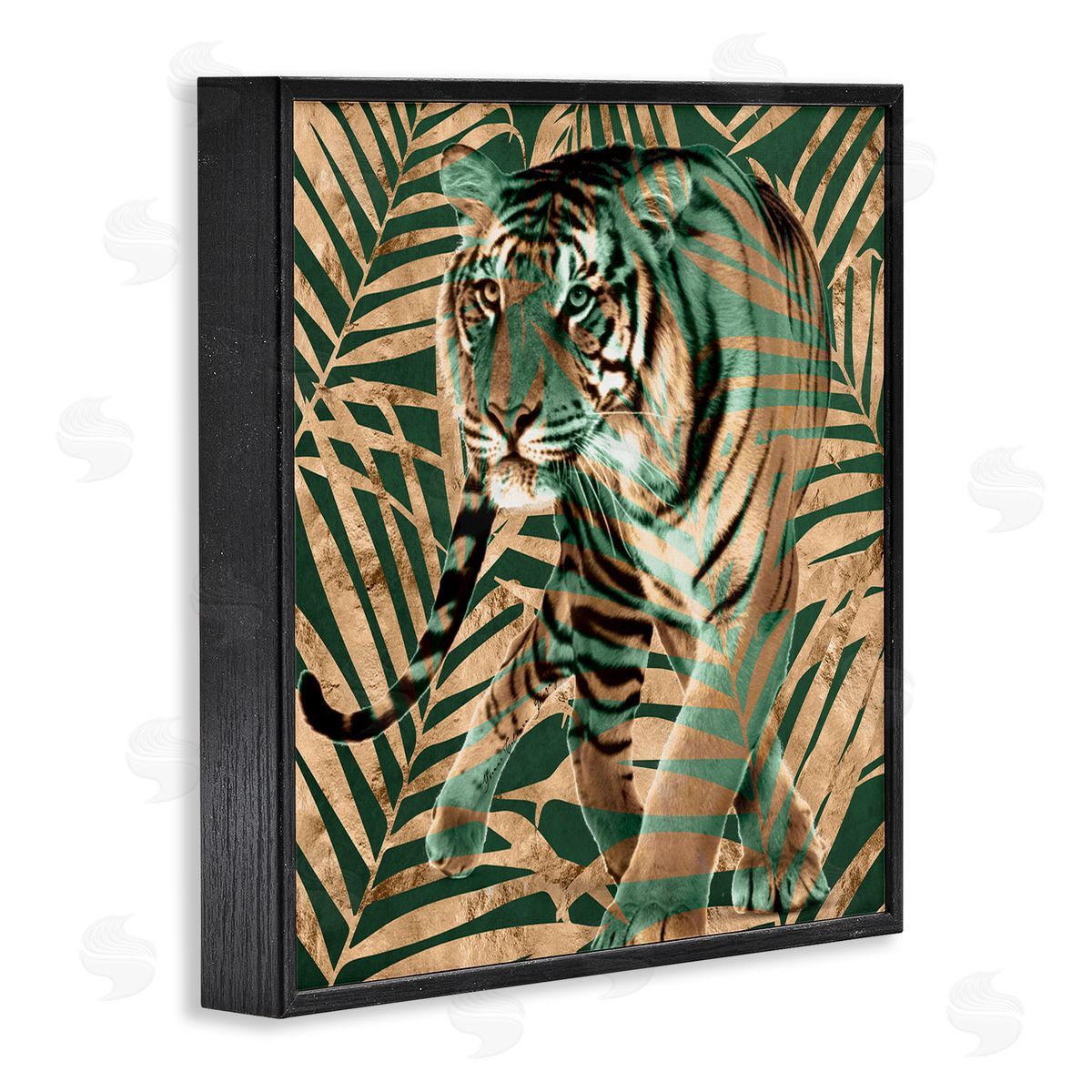 Yvonne Coleman Burney Fierce Tiger Layered Savanna Leaves Pattern Black Framed Glicee Wall Art Print