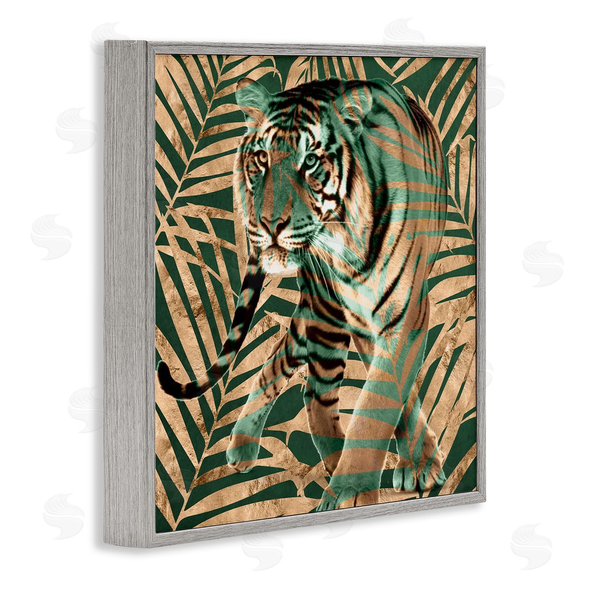 Yvonne Coleman Burney Fierce Tiger Layered Savanna Leaves Pattern Gray Framed Glicee Wall Art Print