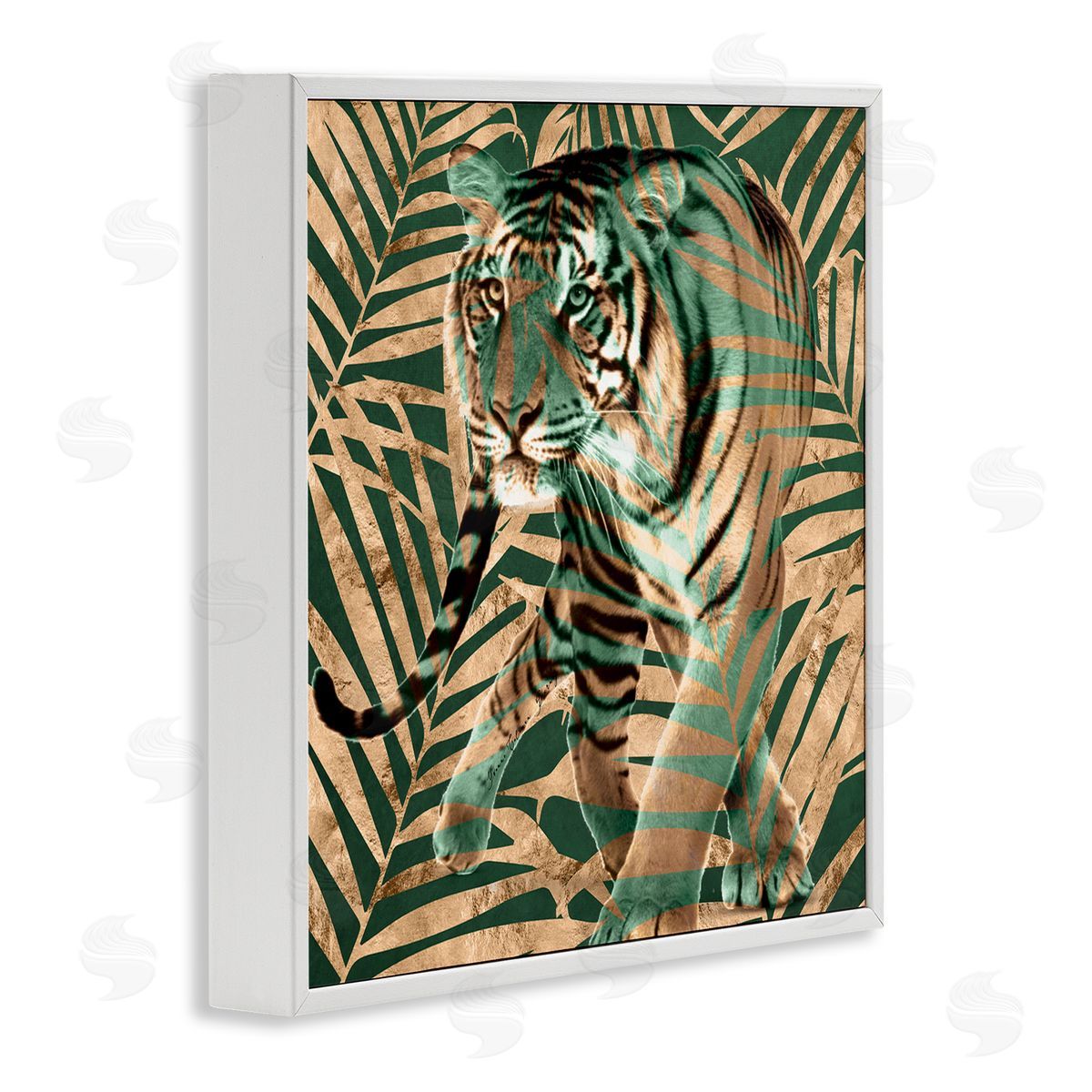 Yvonne Coleman Burney Fierce Tiger Layered Savanna Leaves Pattern White Framed Glicee Wall Art Print
