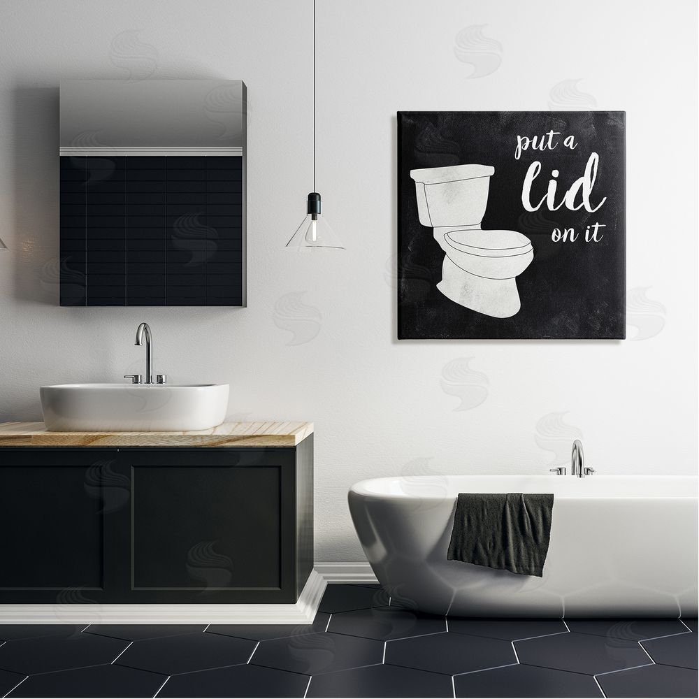 CAD Designs Put Lid On It Humorous Bathroom Toilet Phrase  Canvas Wall Art in Room
