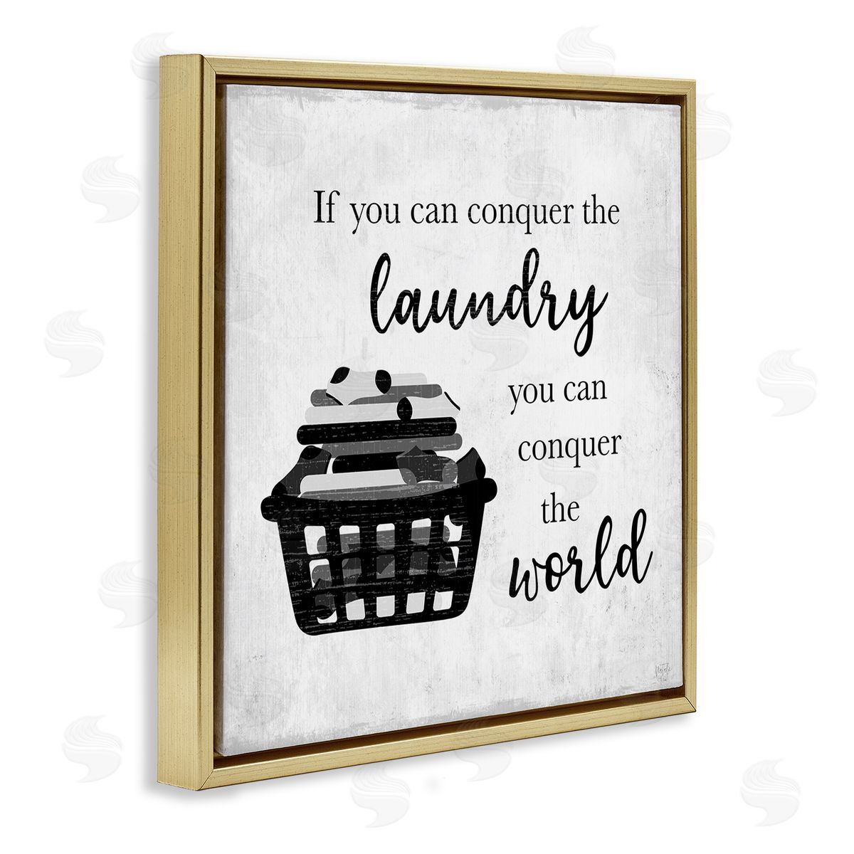 Natalie Carpentieri Conquering Laundry & World Casual Home Phrase  Gold Floating Frame Canvas Wall Art Print