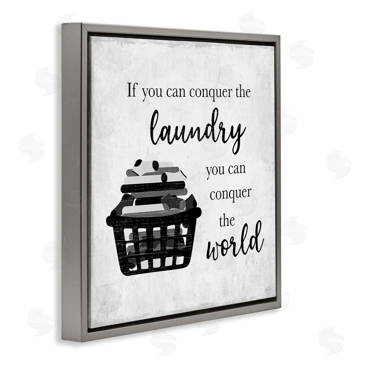 Natalie Carpentieri Conquering Laundry & World Casual Home Phrase  Gray Floating Frame Canvas Wall Art Print