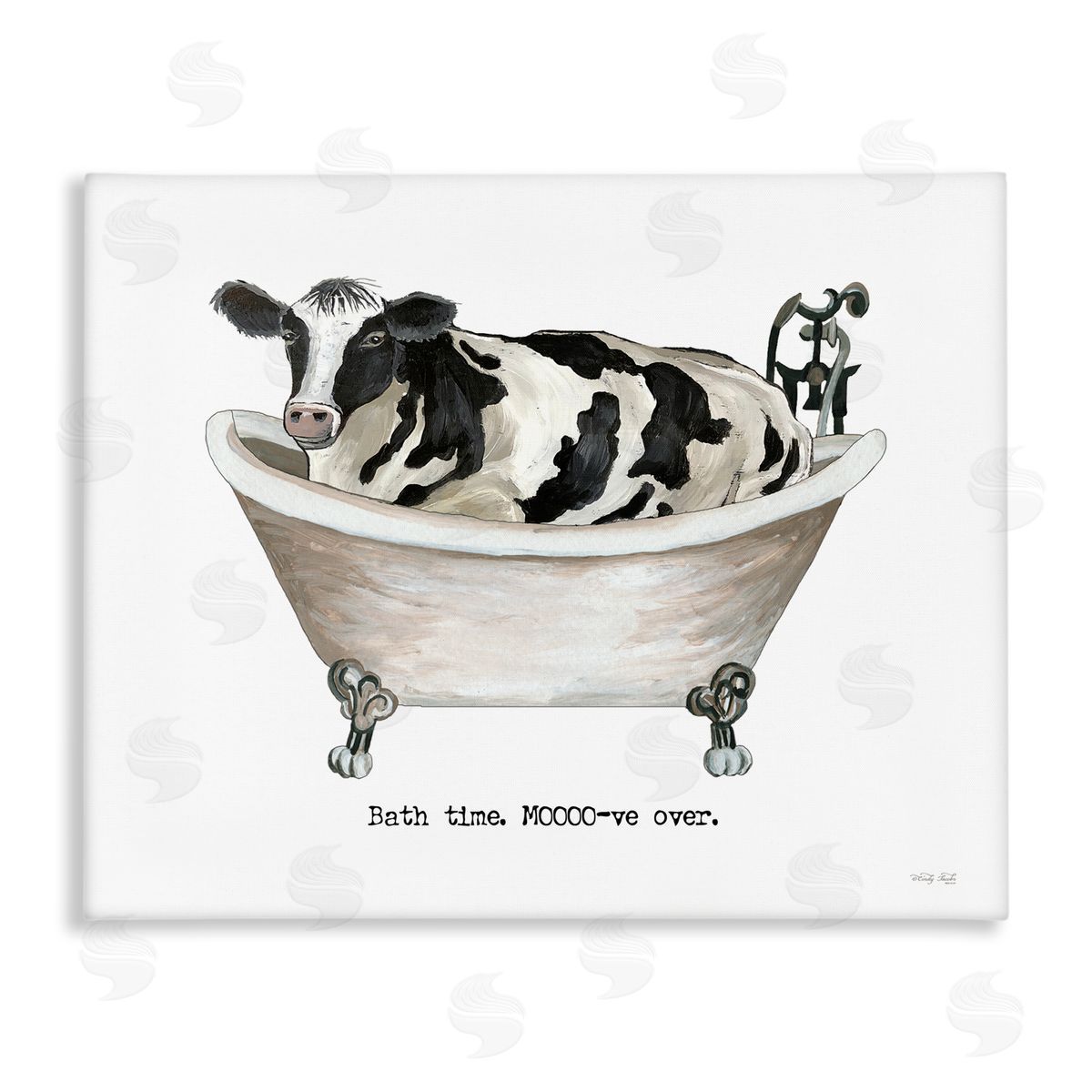 Cindy Jacobs Moo-ve Over Bath Time Cow Farmhouse Bathroom Sign Stretched Canvas Wall Art Print