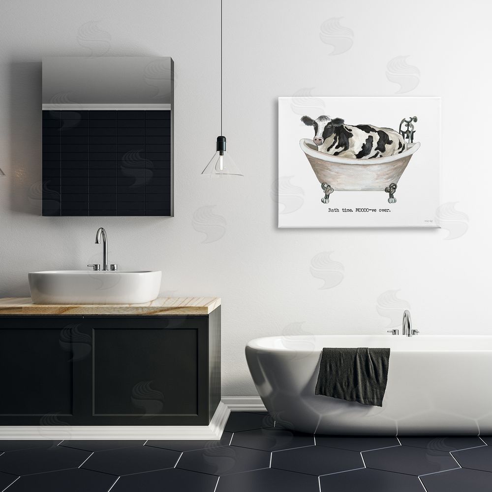 Cindy Jacobs Moo-ve Over Bath Time Cow Farmhouse Bathroom Sign Canvas Wall Art Print in Room