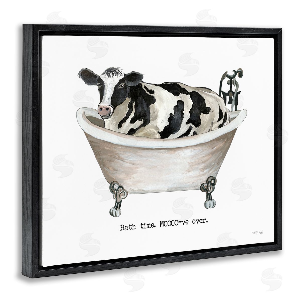 Cindy Jacobs Moo-ve Over Bath Time Cow Farmhouse Bathroom Sign Black Floating Frame Canvas Wall Art Print