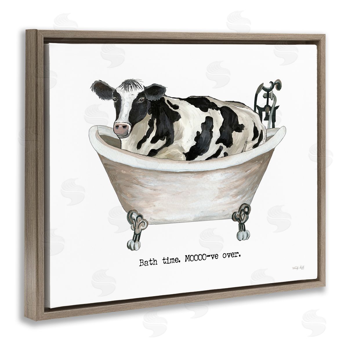 Cindy Jacobs Moo-ve Over Bath Time Cow Farmhouse Bathroom Sign Brown Floating Frame Canvas Wall Art Print