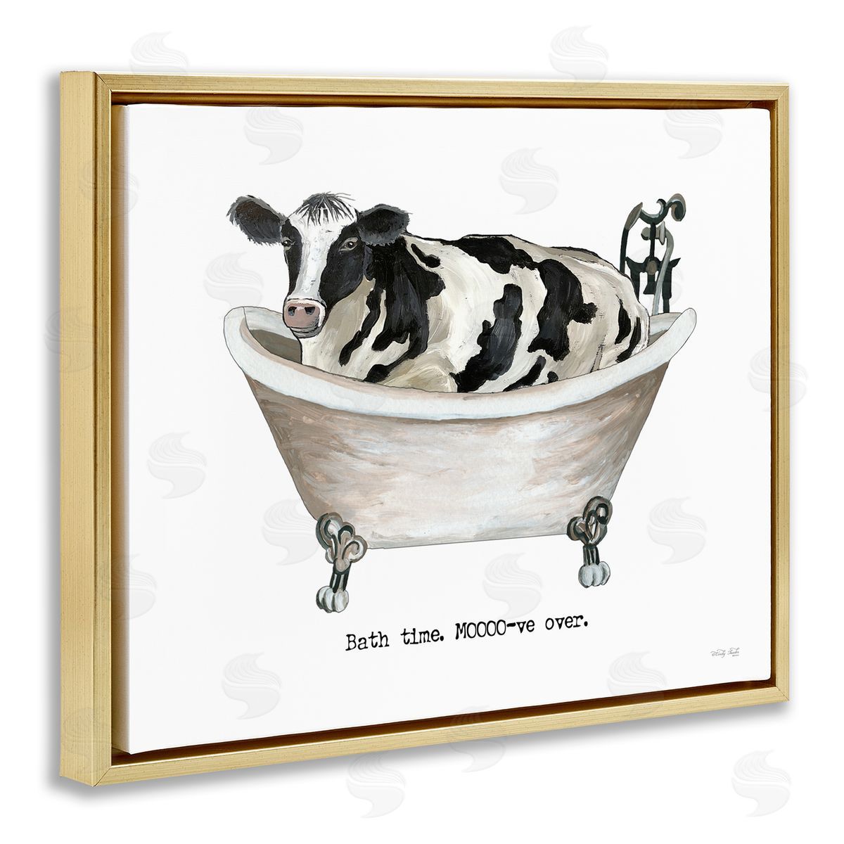 Cindy Jacobs Moo-ve Over Bath Time Cow Farmhouse Bathroom Sign Gold Floating Frame Canvas Wall Art Print