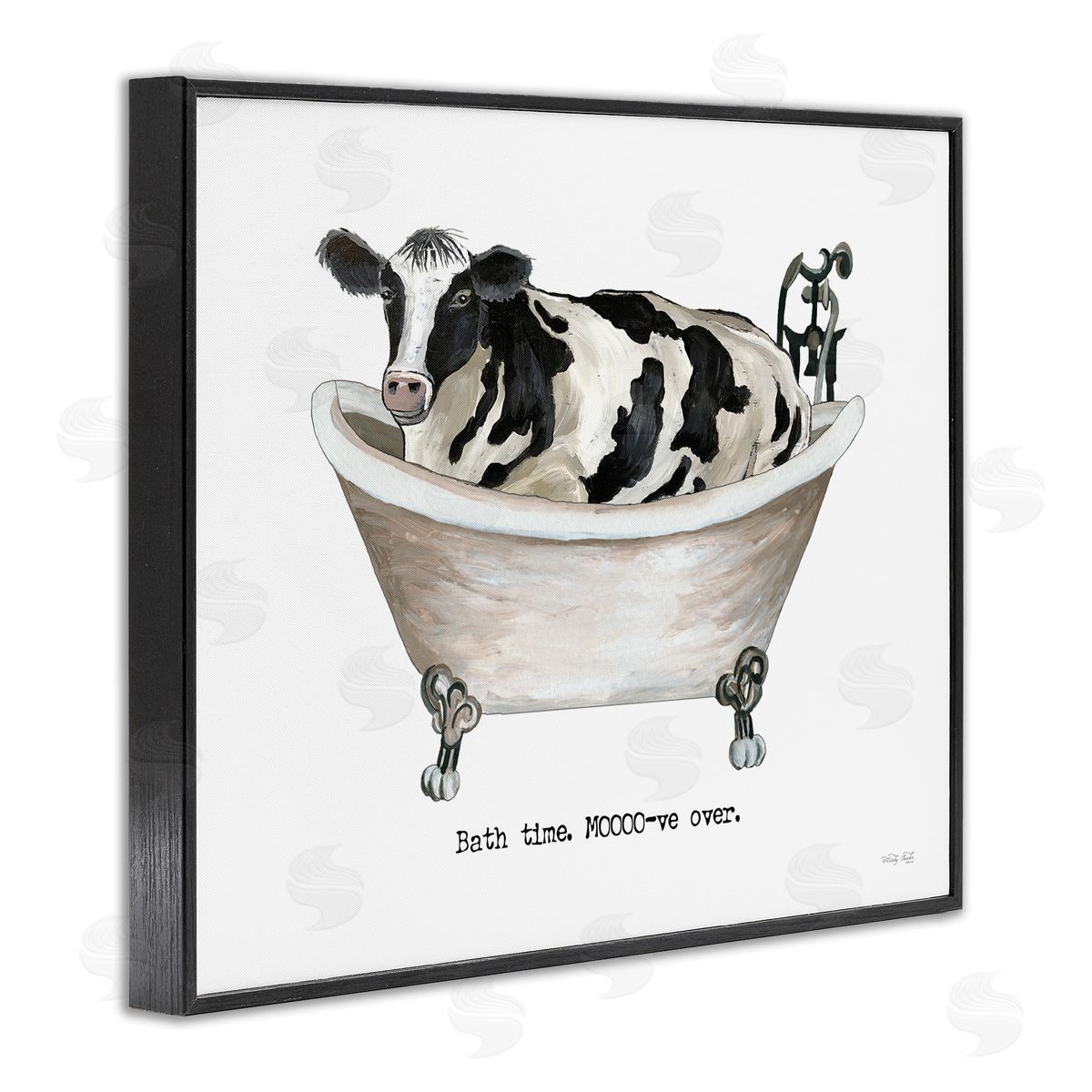 Cindy Jacobs Moo-ve Over Bath Time Cow Farmhouse Bathroom Sign Black Framed Giclee Wall Art Print