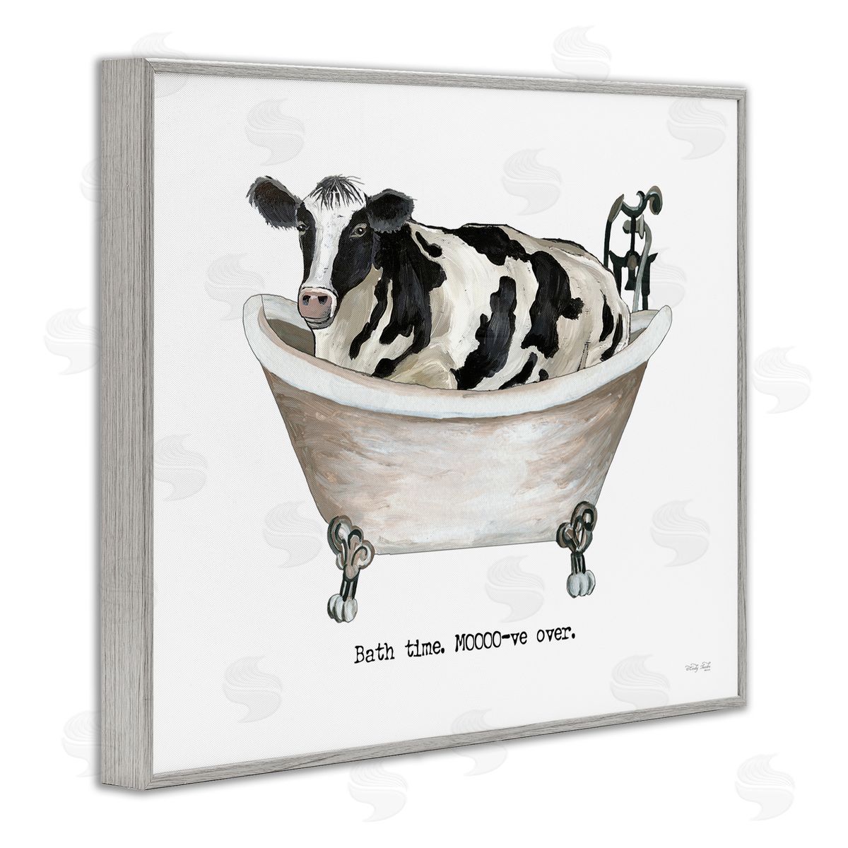 Cindy Jacobs Moo-ve Over Bath Time Cow Farmhouse Bathroom Sign Gray Framed Giclee Wall Art Print