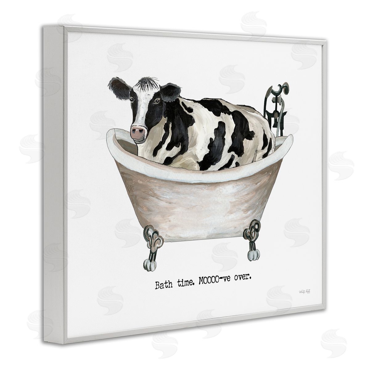 Cindy Jacobs Moo-ve Over Bath Time Cow Farmhouse Bathroom Sign White Framed Giclee Wall Art Print
