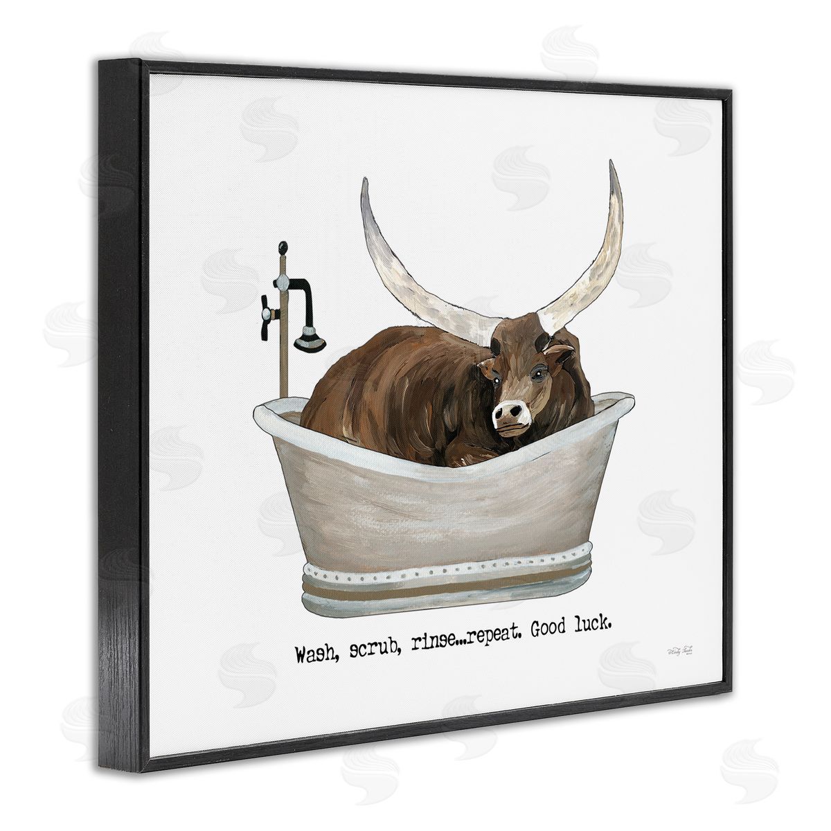 Cindy Jacobs Longhorn Cattle Bathtub Country Bathroom Typography Black Framed Giclee Wall Art Print