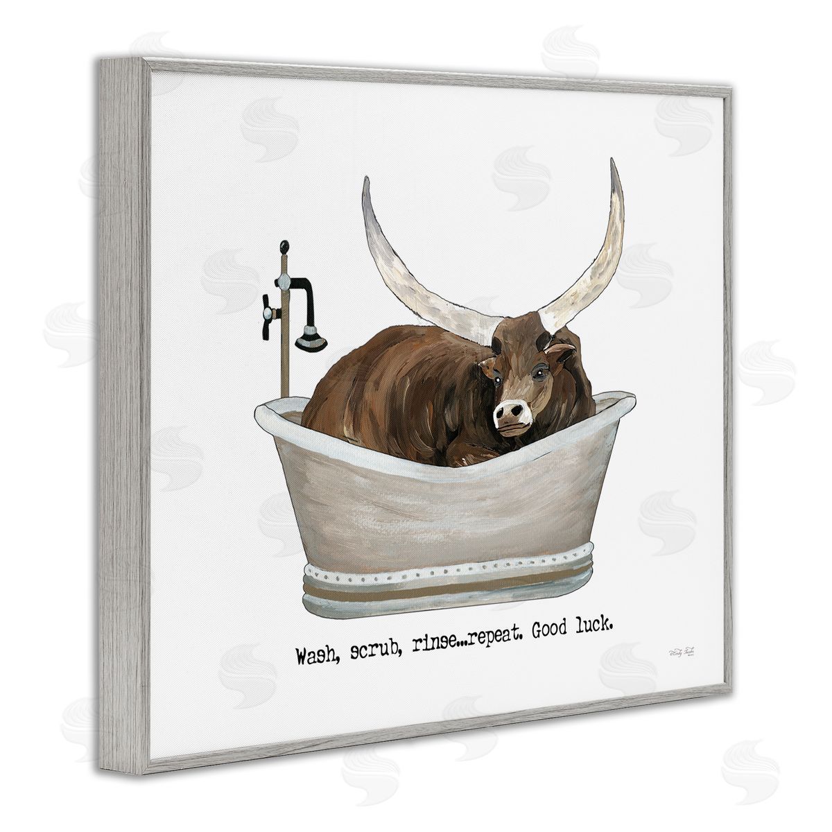 Cindy Jacobs Longhorn Cattle Bathtub Country Bathroom Typography Gray Framed Giclee Wall Art Print