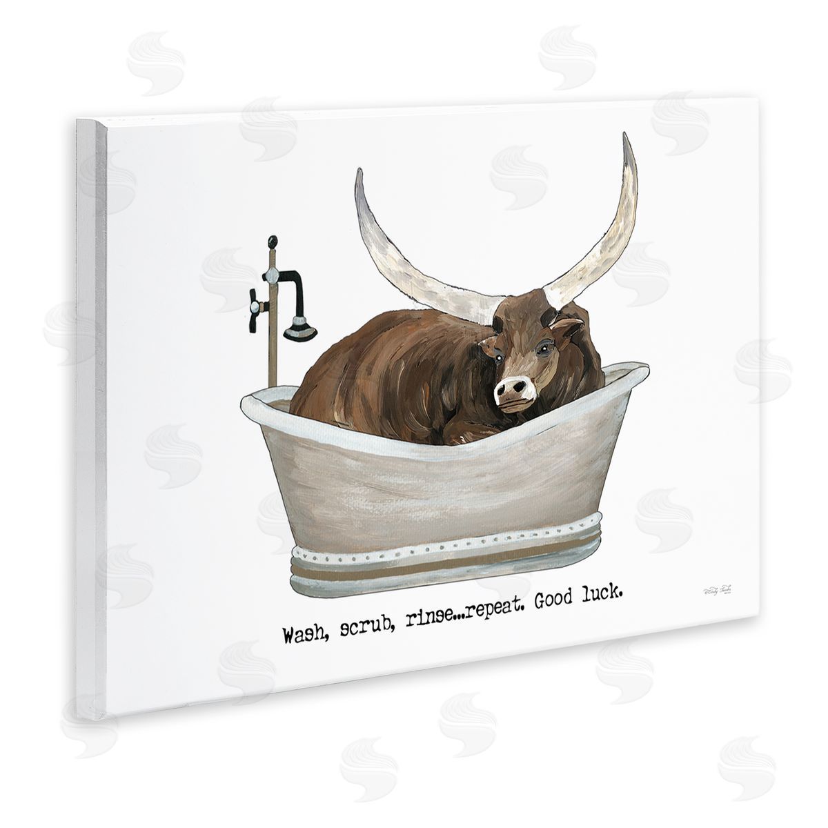 Cindy Jacobs Longhorn Cattle Bathtub Country Bathroom Typography Wall Plaque Art Print