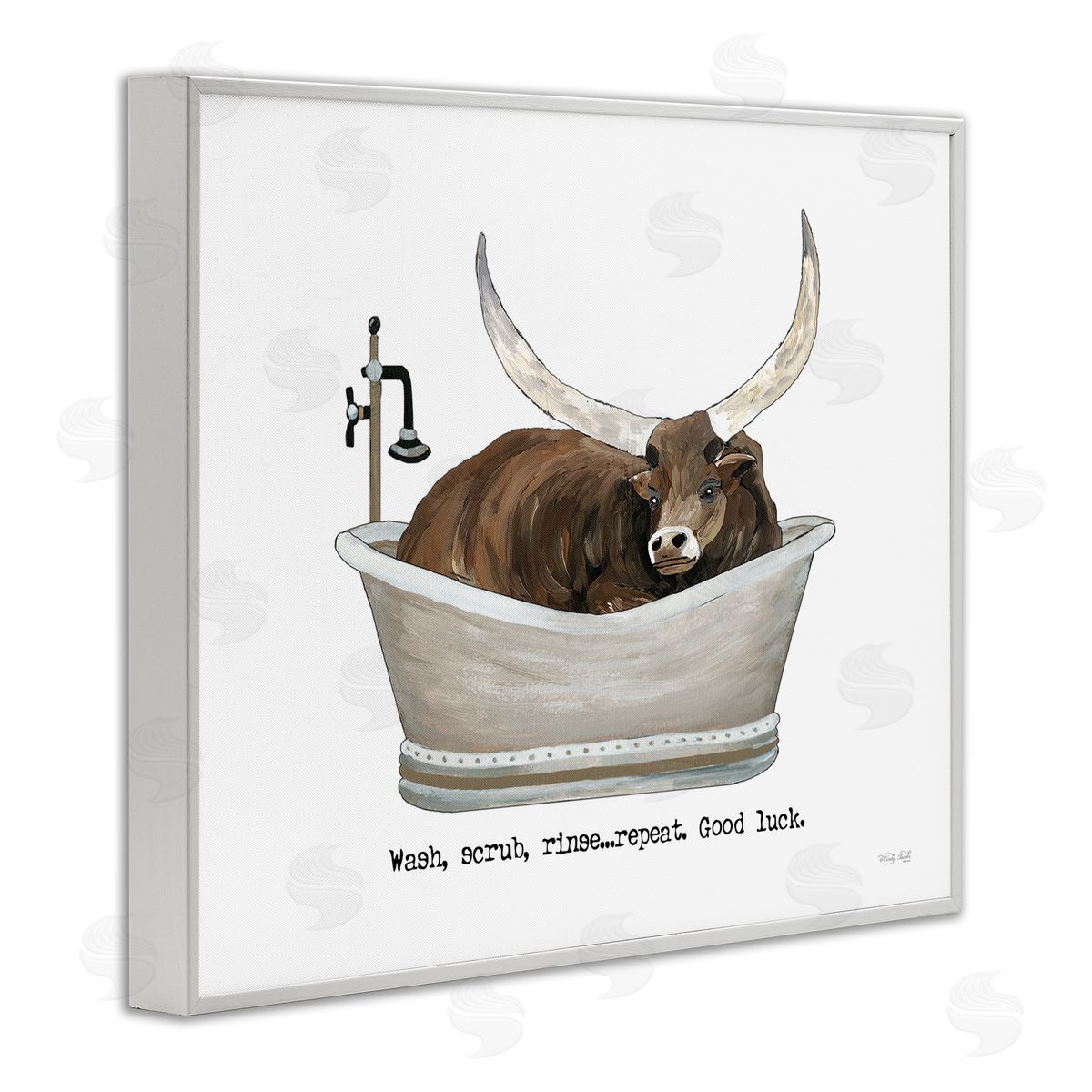 Cindy Jacobs Longhorn Cattle Bathtub Country Bathroom Typography White Framed Giclee Wall Art Print