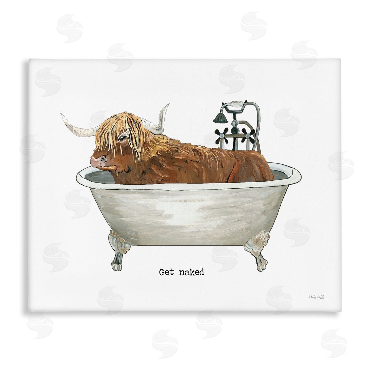 Cindy Jacobs Get Naked Humorous Highland Cattle Animal Sign Stretched Canvas Wall Art Print