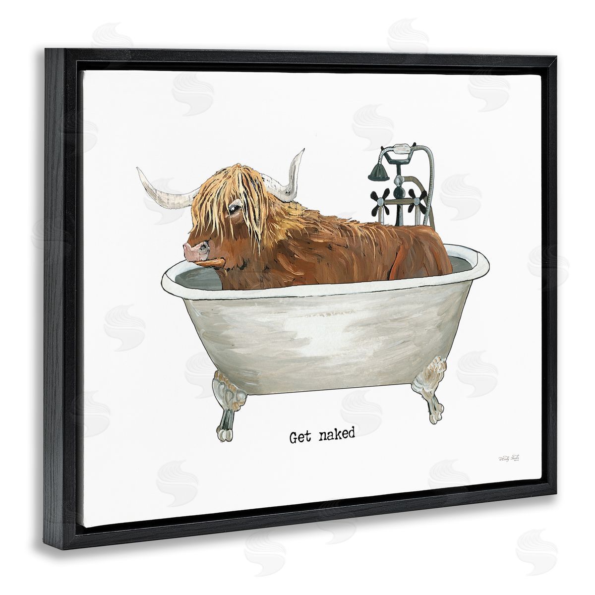 Cindy Jacobs Get Naked Humorous Highland Cattle Animal Sign Black Floating Frame Canvas Wall Art Print