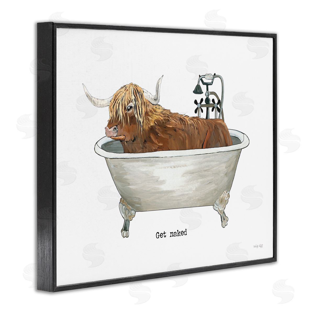 Cindy Jacobs Get Naked Humorous Highland Cattle Animal Sign Black Framed Giclee Wall Art Print