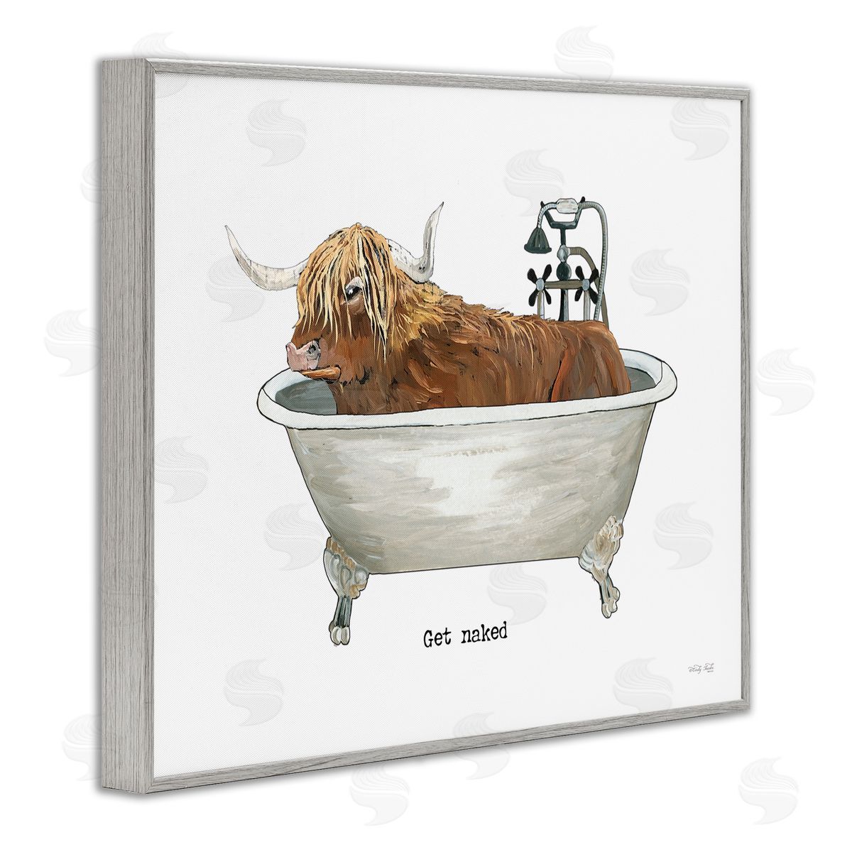 Cindy Jacobs Get Naked Humorous Highland Cattle Animal Sign Gray Framed Giclee Wall Art Print