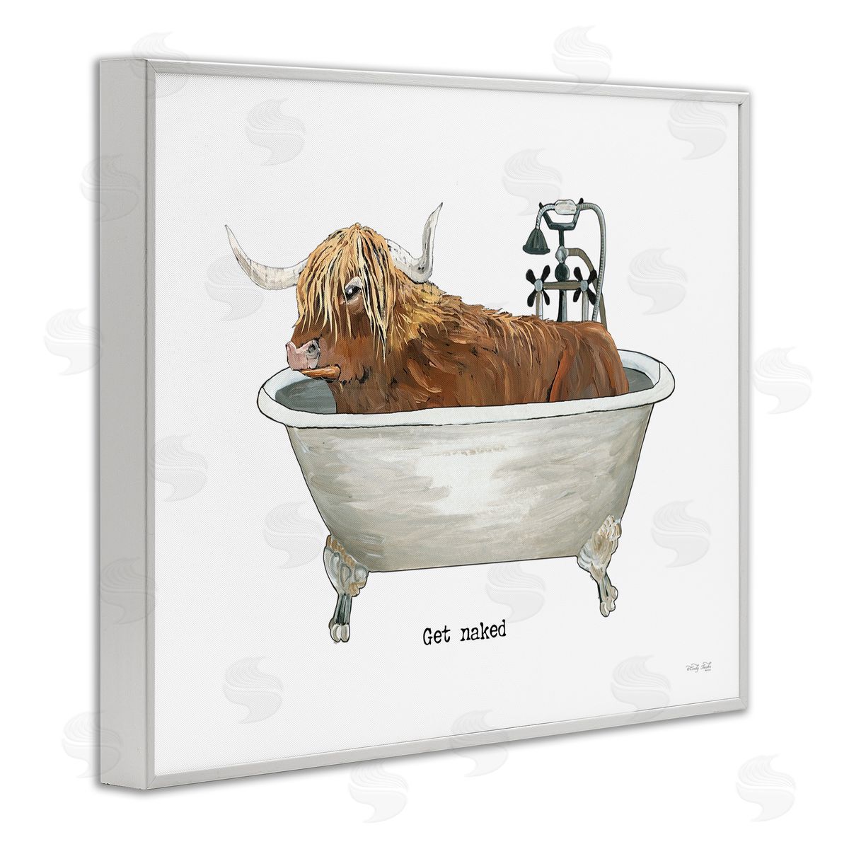 Cindy Jacobs Get Naked Humorous Highland Cattle Animal Sign White Framed Giclee Wall Art Print