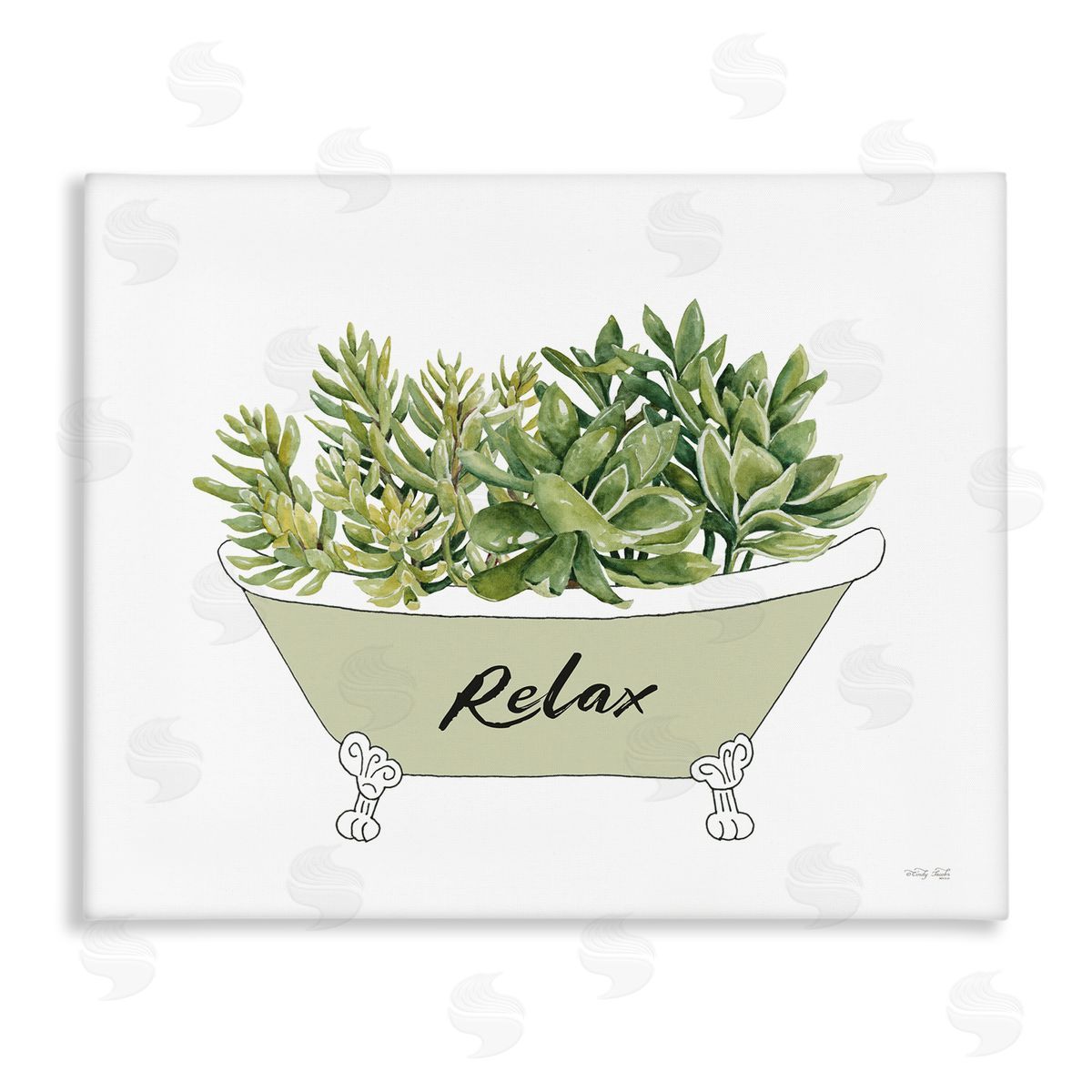 Cindy Jacobs Claw Foot Bathtub Succulent Plants Relax Typography  Stretched Canvas Wall Art Print