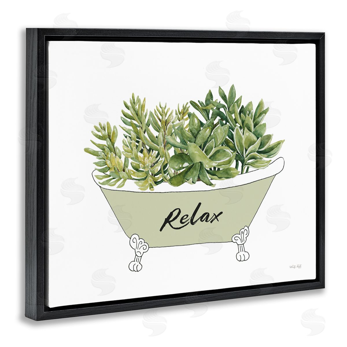 Cindy Jacobs Claw Foot Bathtub Succulent Plants Relax Typography  Black Floating Frame Canvas Wall Art Print