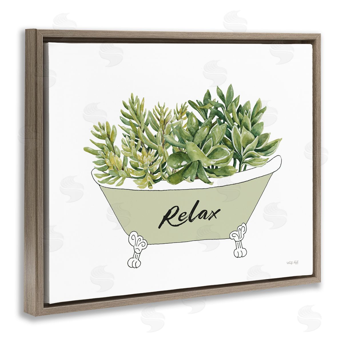 Cindy Jacobs Claw Foot Bathtub Succulent Plants Relax Typography  Brown Floating Frame Canvas Wall Art Print