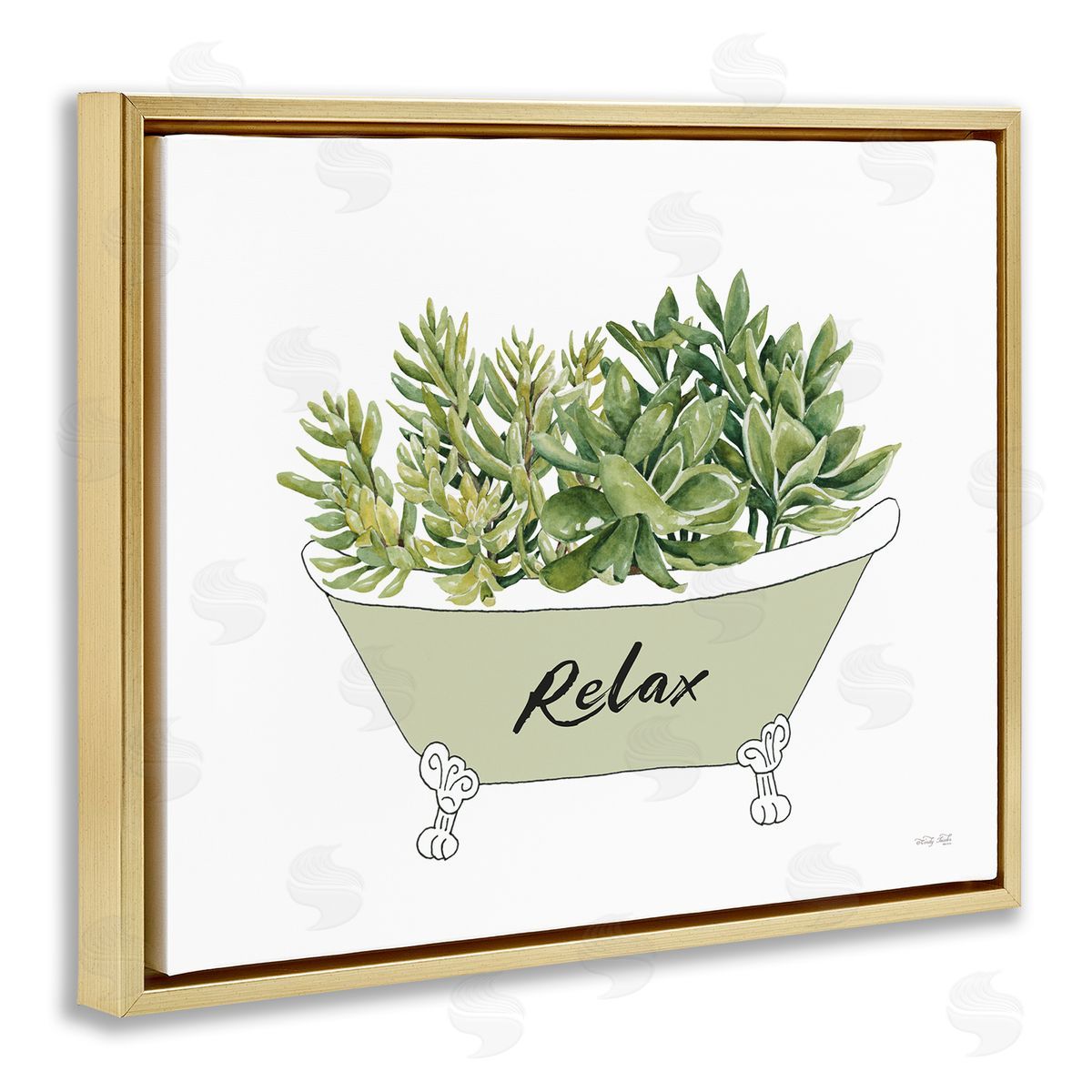 Cindy Jacobs Claw Foot Bathtub Succulent Plants Relax Typography  Gold Floating Frame Canvas Wall Art Print