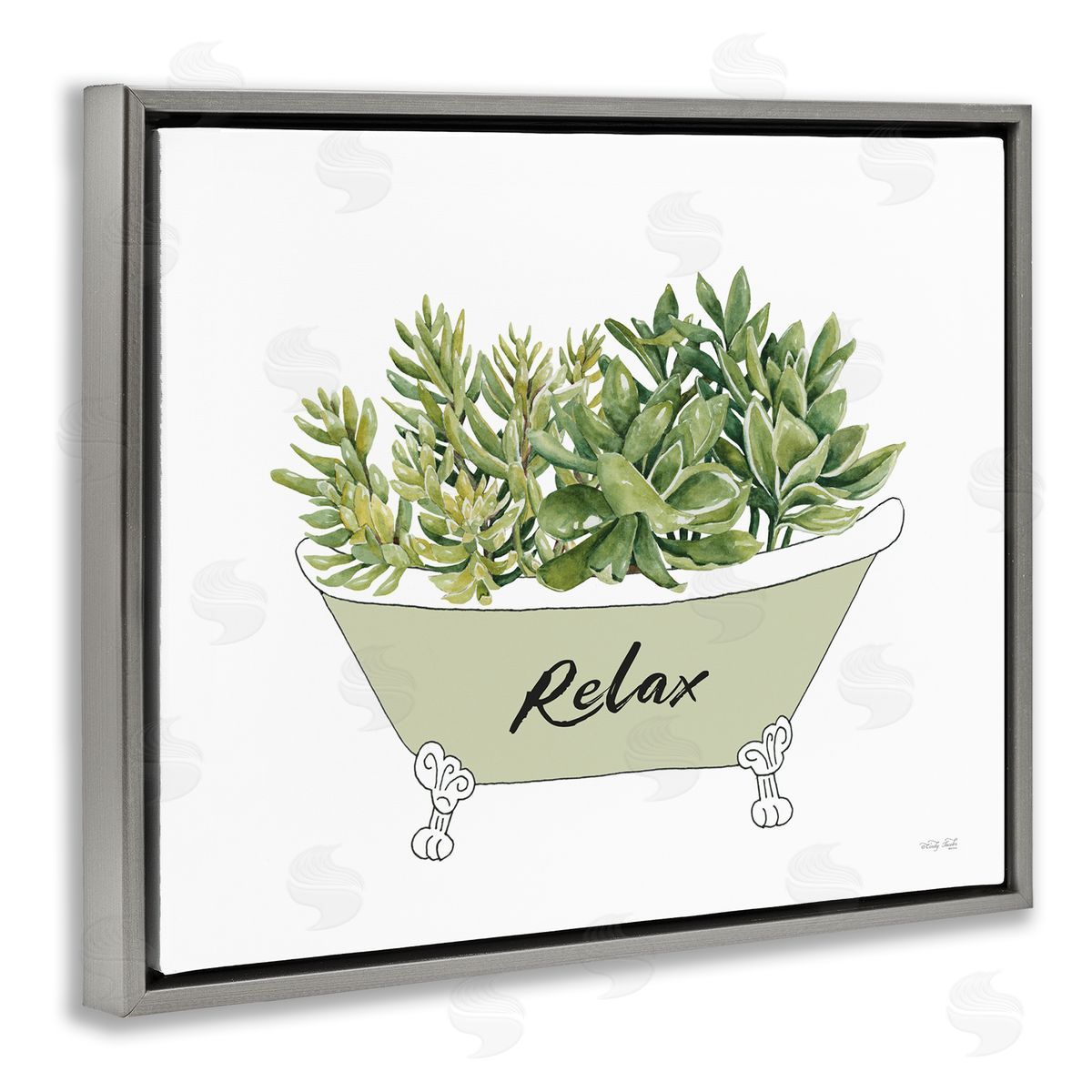 Cindy Jacobs Claw Foot Bathtub Succulent Plants Relax Typography  Gray Floating Frame Canvas Wall Art Print