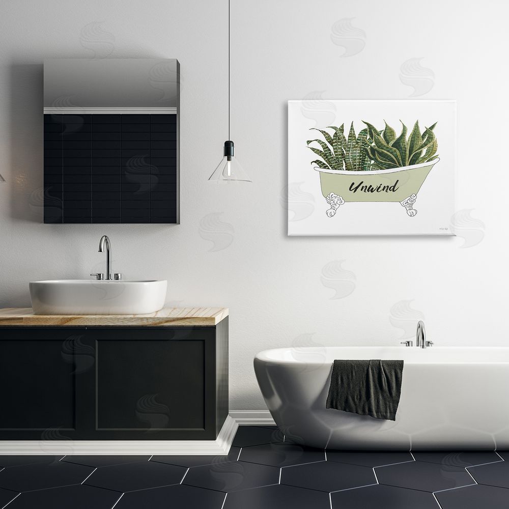 Cindy Jacobs Snake Plant in Tub Unwind Bath Typography Canvas Wall Art Print in Room