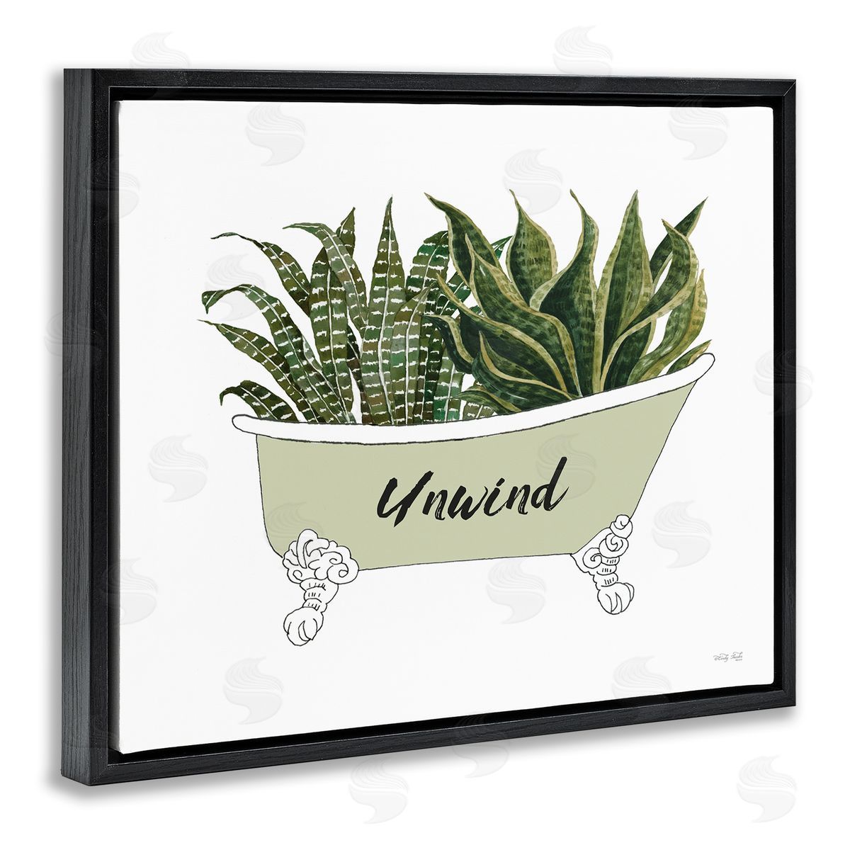 Cindy Jacobs Snake Plant in Tub Unwind Bath Typography Black Floating Frame Canvas Wall Art Print