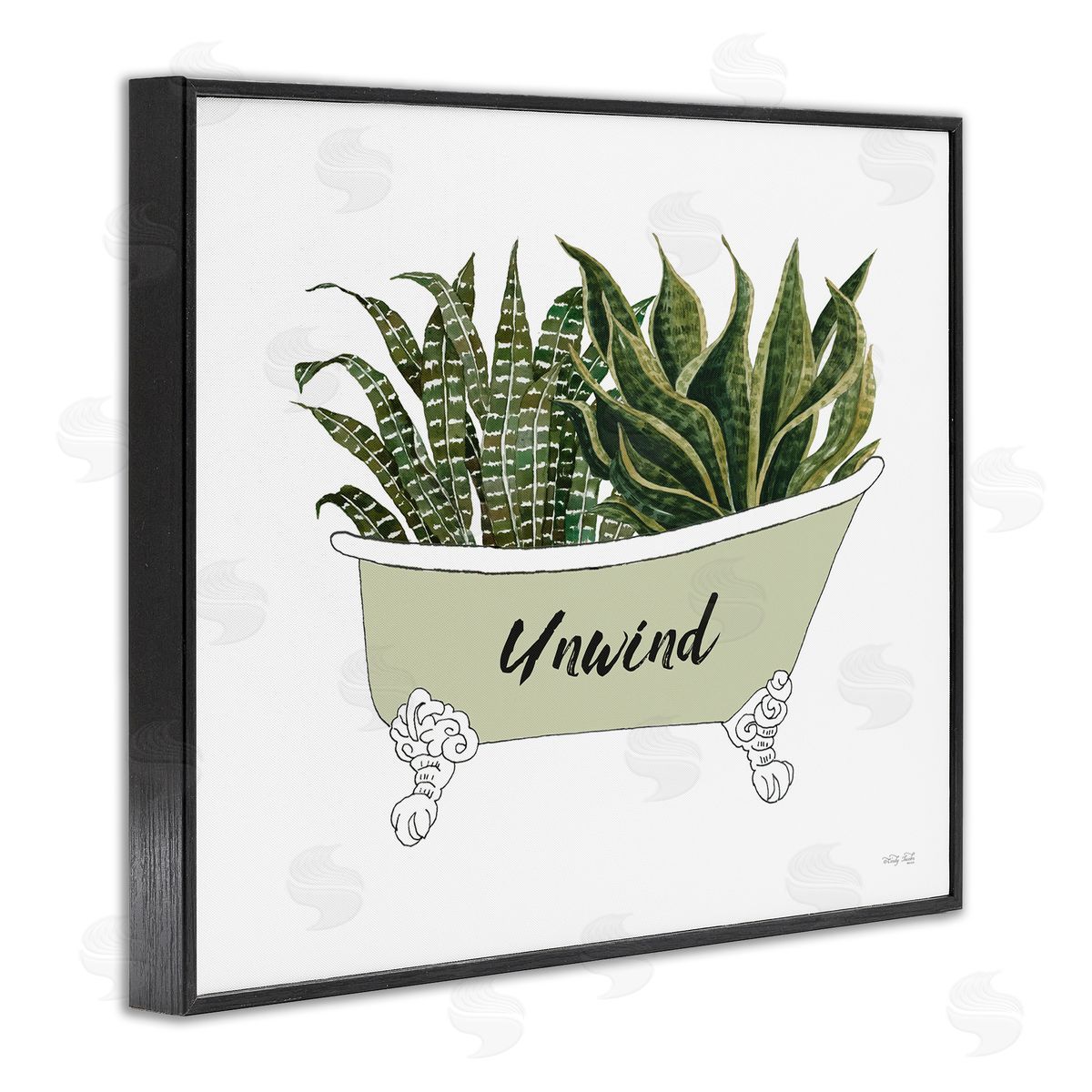 Cindy Jacobs Snake Plant in Tub Unwind Bath Typography Black Framed Giclee Wall Art Print