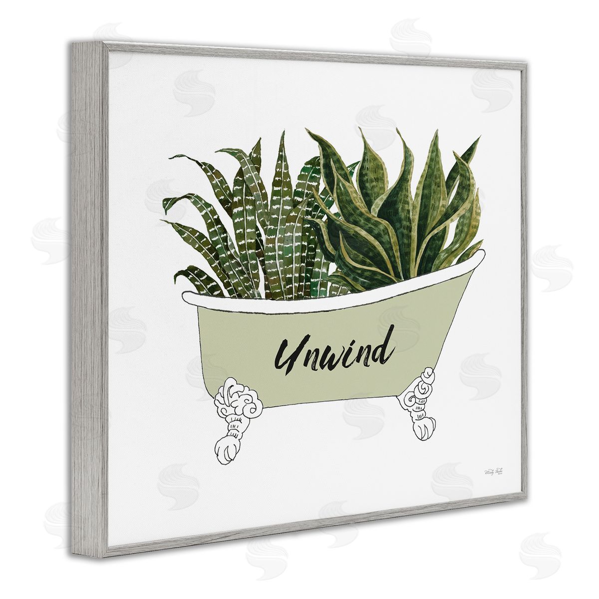 Cindy Jacobs Snake Plant in Tub Unwind Bath Typography Gray Framed Giclee Wall Art Print
