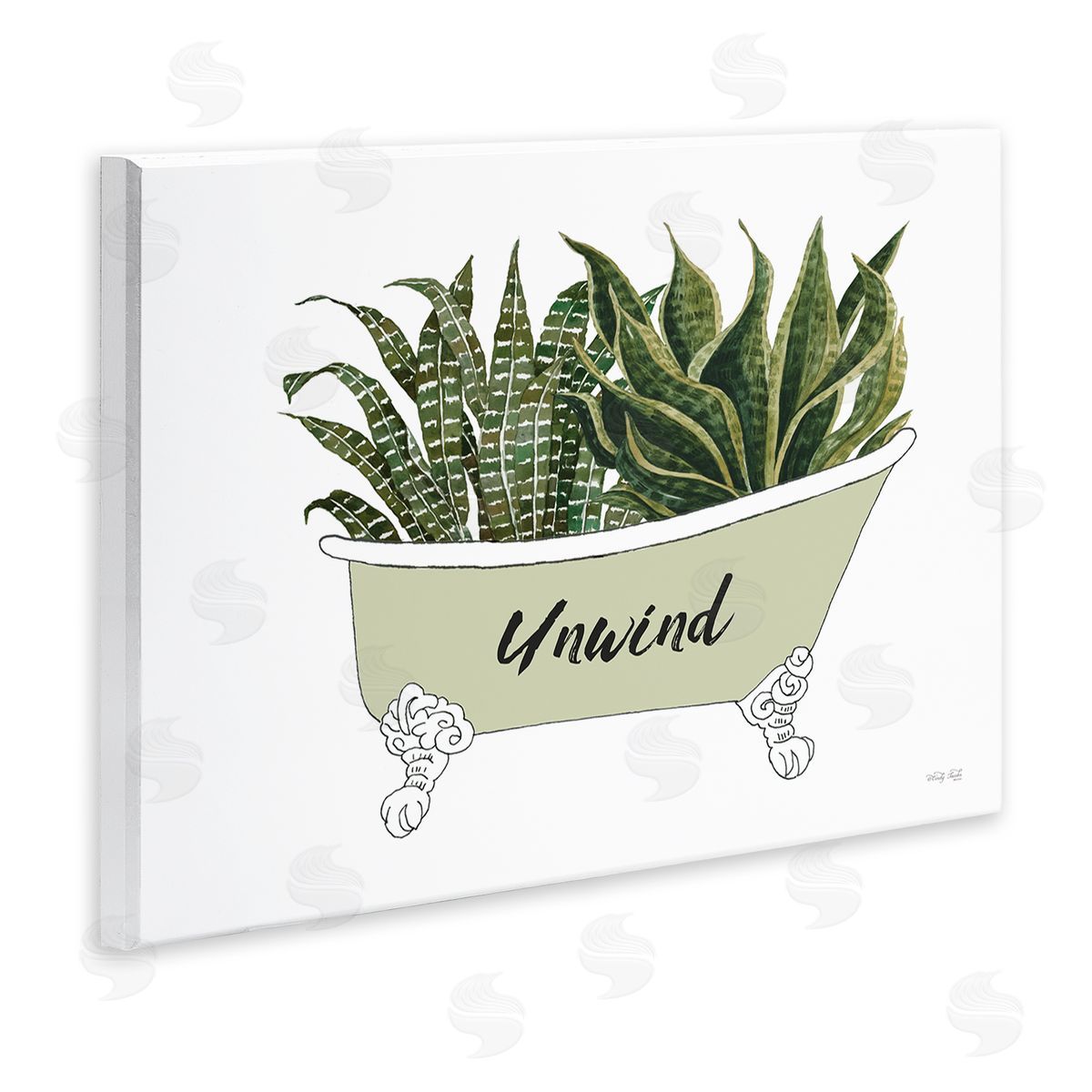 Cindy Jacobs Snake Plant in Tub Unwind Bath Typography Wall Plaque Art Print