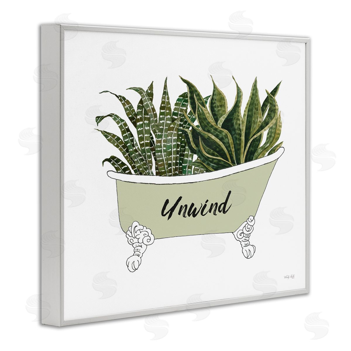 Cindy Jacobs Snake Plant in Tub Unwind Bath Typography White Framed Giclee Wall Art Print
