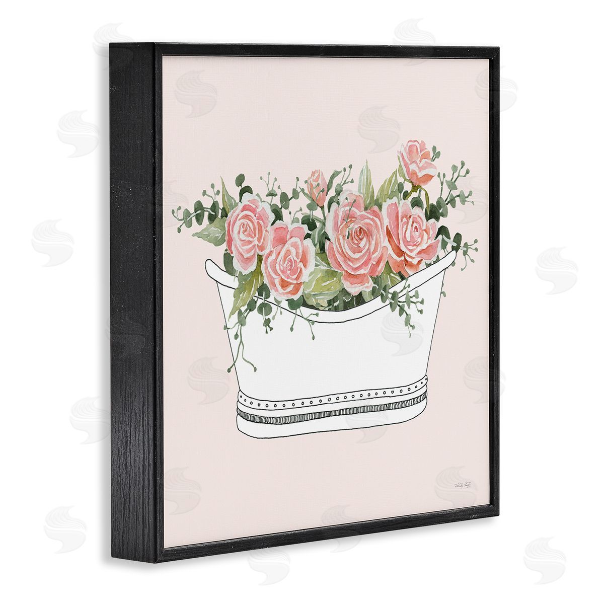 Cindy Jacobs Pink Rose Blossoms Casual Bathroom Bathtub Planter  Black Framed Glicee Wall Art Print