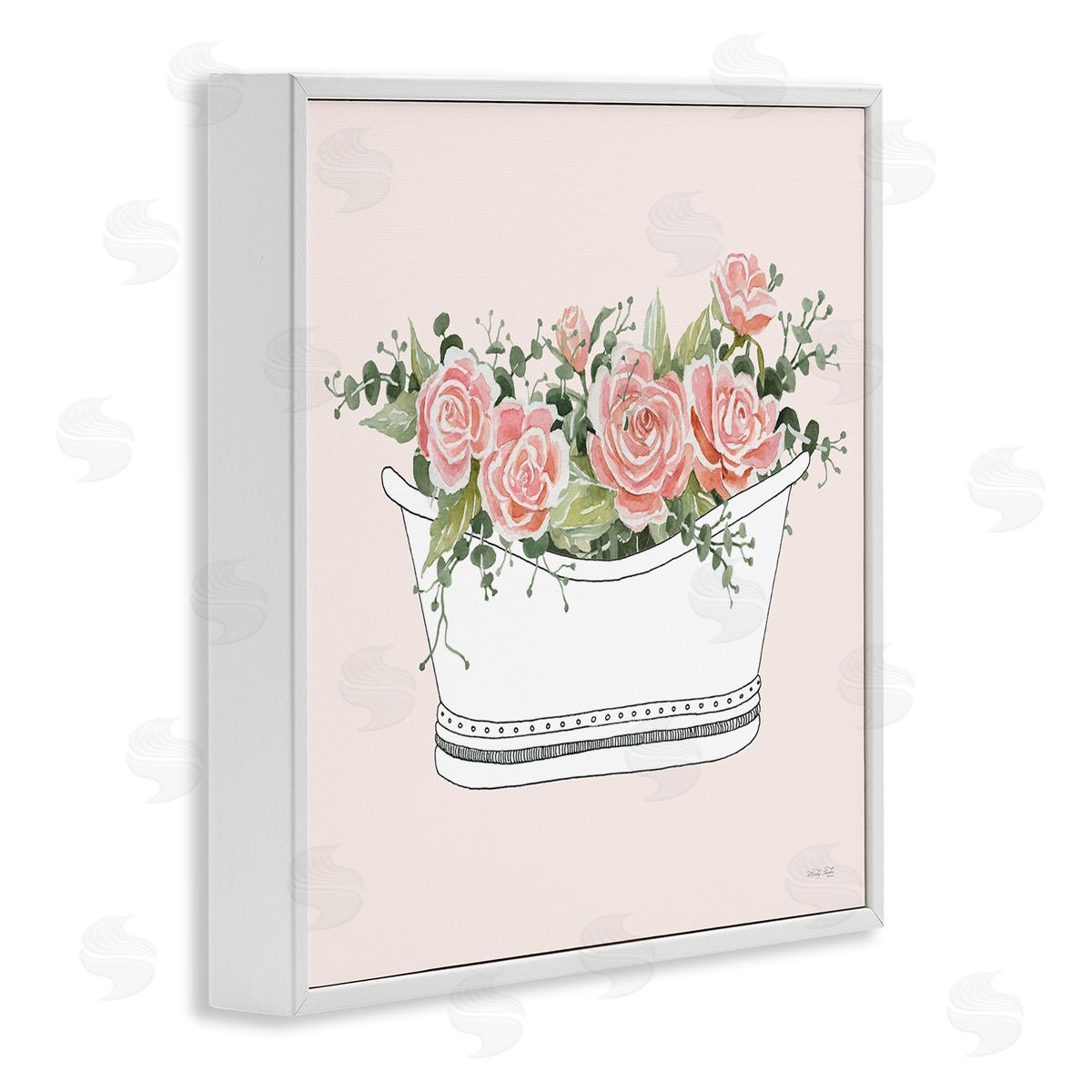 Cindy Jacobs Pink Rose Blossoms Casual Bathroom Bathtub Planter  White Framed Glicee Wall Art Print