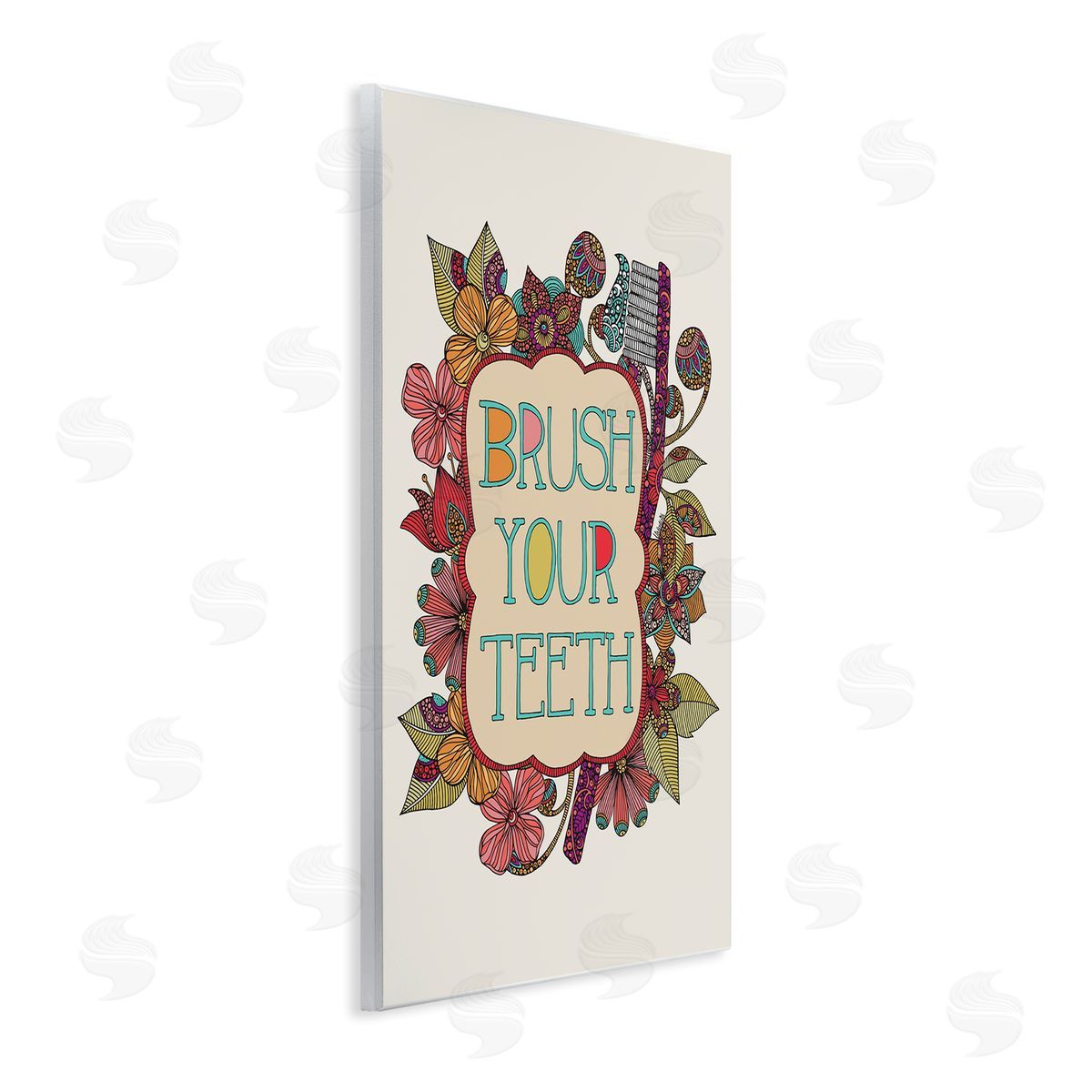 Valentina Harper Intricate Floral Shapes Brush Your Teeth Toothbrush  Wall Plaque Art Print