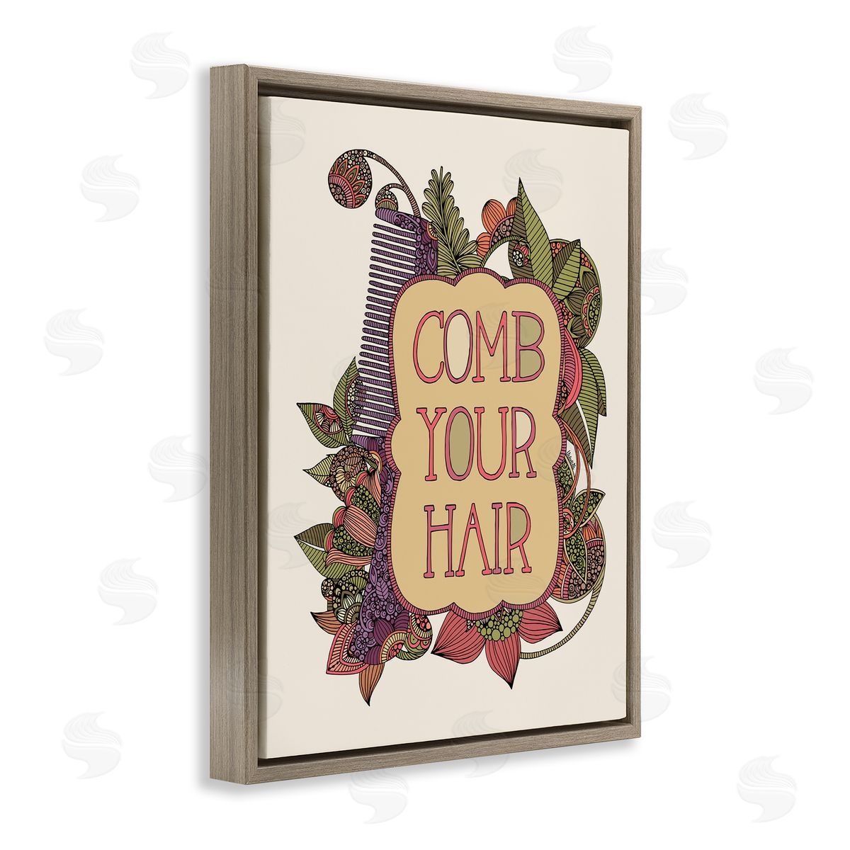 Valentina Harper Comb Your Hair Detailed Botanical Fractal Shapes Brown Floating Frame Canvas Wall Art Print