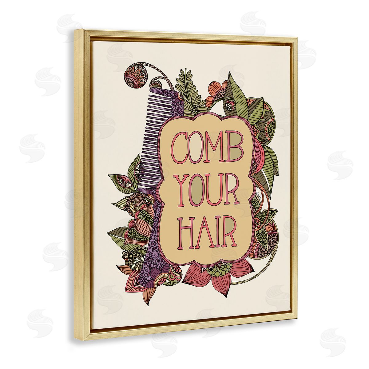 Valentina Harper Comb Your Hair Detailed Botanical Fractal Shapes Gold Floating Frame Canvas Wall Art Print