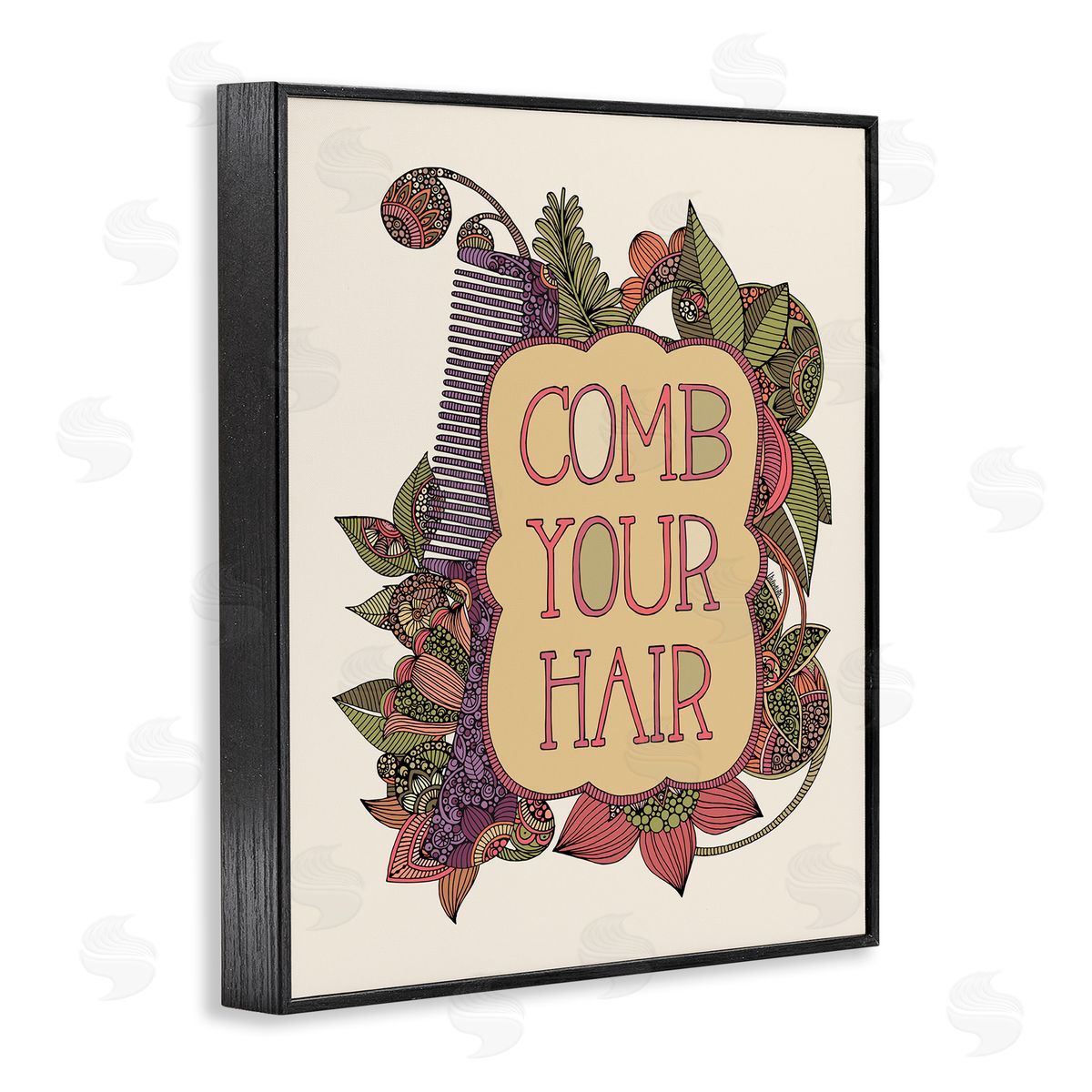 Valentina Harper Comb Your Hair Detailed Botanical Fractal Shapes Black Framed Giclee Wall Art Print